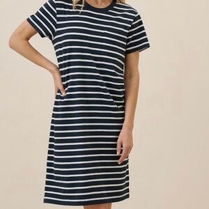 Pact Women Blue Stripe Organic Cotton Softspun Nautical Vacation Dress sz L NWT